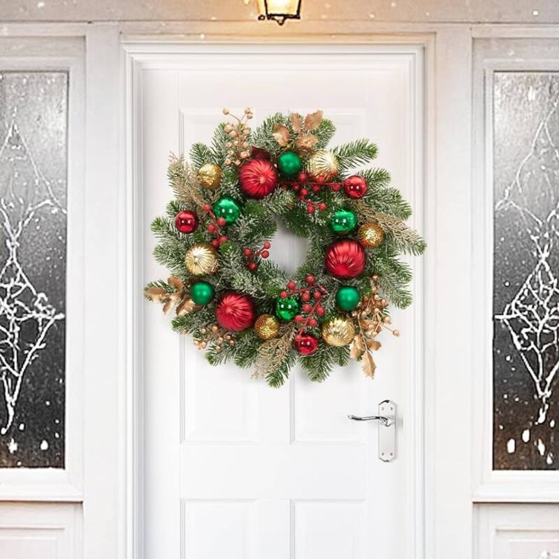 16 Inch Prelit Christmas Wreath for Front Door, Fireplace - N/A