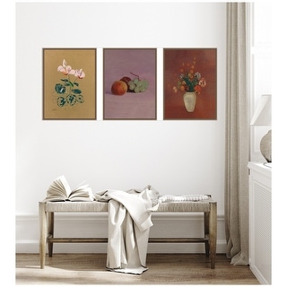 Kate and Laurel Cyclamen, Still Life Fruit, & Bouquet 3 Piece Framed Canvas Wall Art by Nostalgia Prints