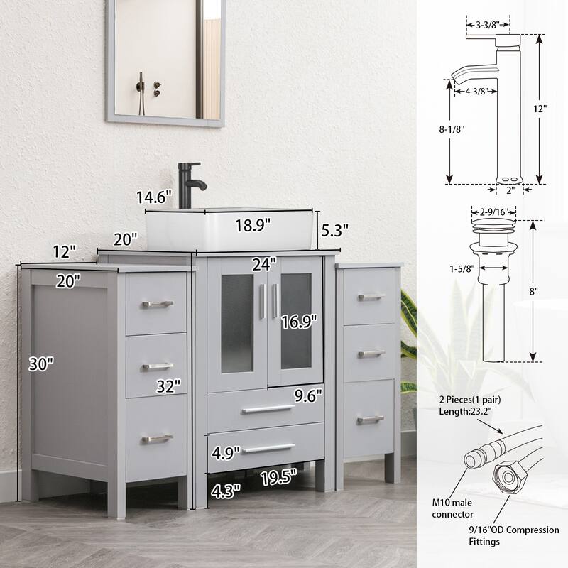 48" Bathroom Vanity Set Vessel Sink Faucet W/ Small Cabinet Combo
