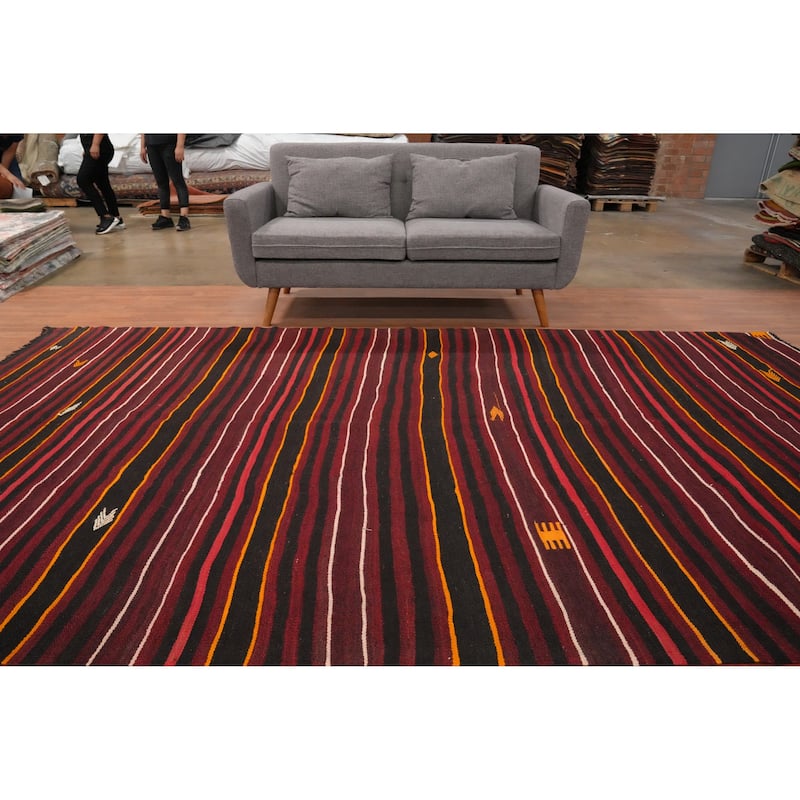 Hand Woven Oriental 100% Wool Carpet Southwestern Tribal Red Kilim Area Rug - 11' 3'' X 6' 7''