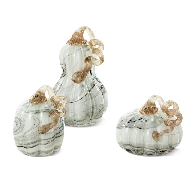 Glitzhome Thanksgiving Handblown Glass Pumpkins Set Fall Harvest Table Centerpieces