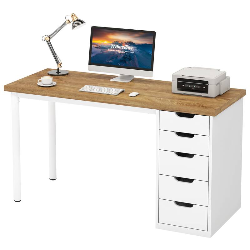 Computer Desk with 5 Drawers, 47 inches Rustic Brown Home Office Desk