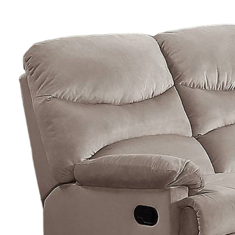 Karry Manual Recliner Loveseat, Light Brown Velvet, 53 Inch Solid Wood