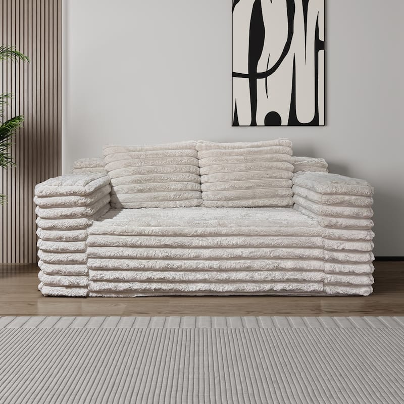 Boneless Bean Bag Sofa Loveseat with Square Armrests, 2-Seater Sofa Couch Lounge Sofa for Bedroom Apartment - Off White