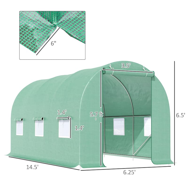 15' x 6' x 7' Walk-in Tunnel Greenhouse Garden Plant Growing House with Door and Ventilation Window, Green