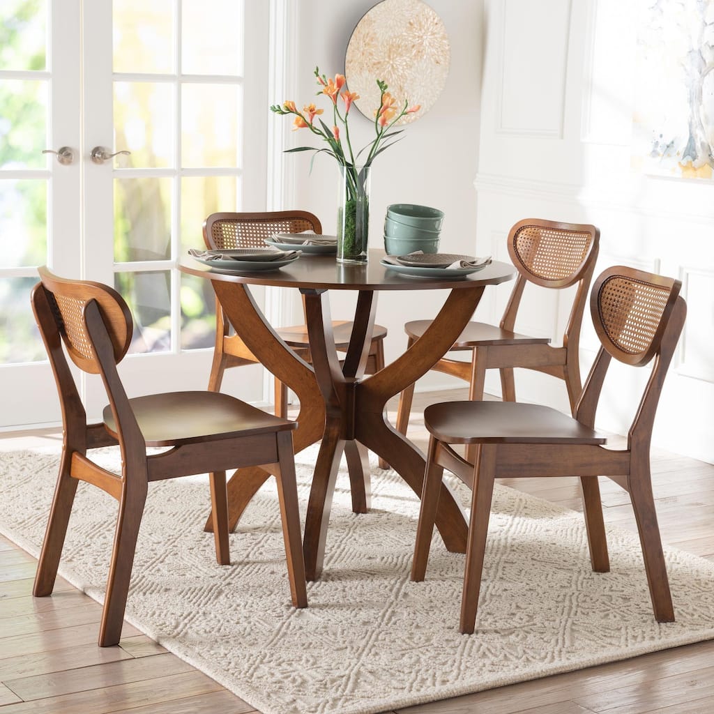 Kenna 5-Piece Dining Set - Mid-Century Modern Round Table and Chair Set for Dining Room, Kitchen, Apartment