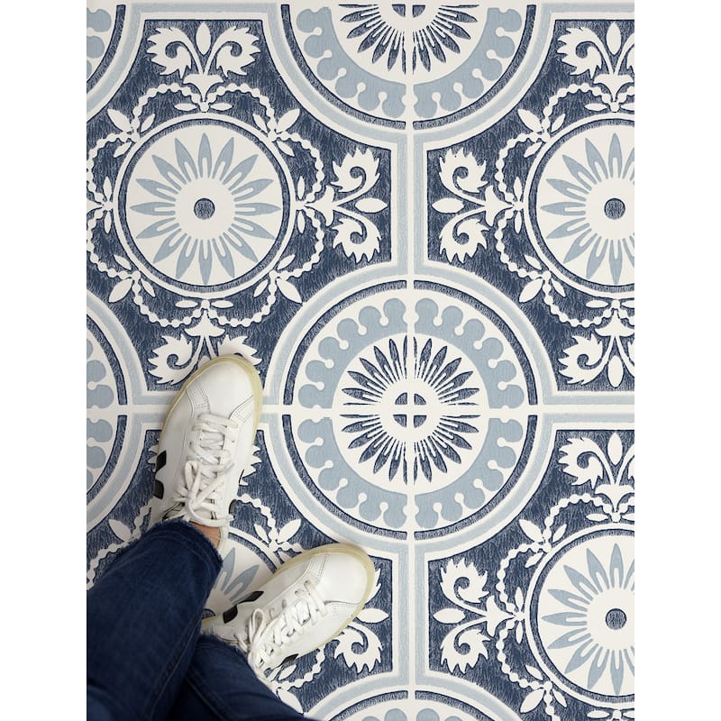 FloorPops Ezra Blue Peel & Stick Floor Tiles