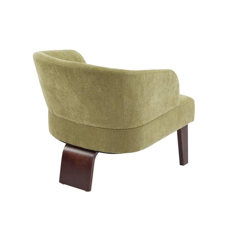 Modern Accent Chair with Round Back & Wooden Legs-Mid-Century Inspired Lounge Chair-Soft Fabric Upholstery