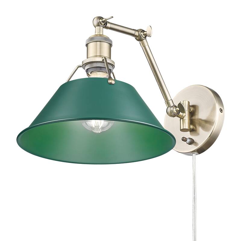 Yep by Golden Lighting Orwell 1-light Swing Arm Wall Lamp in Aged Brass and Pine Green shade - 1 Light Articulating Wall Sconce