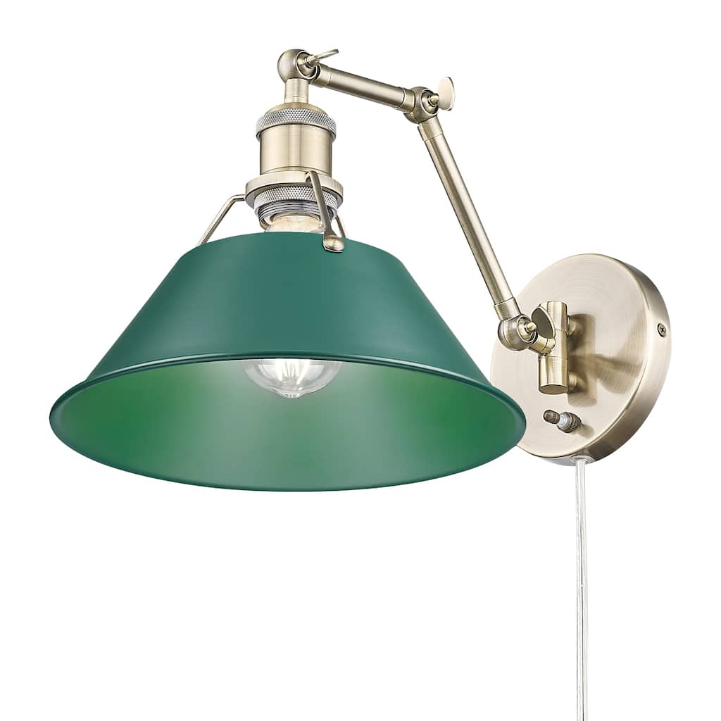 Yep by Golden Lighting Orwell 1-light Swing Arm Wall Lamp in Aged Brass and Pine Green shade - 1 Light Articulating Wall Sconce
