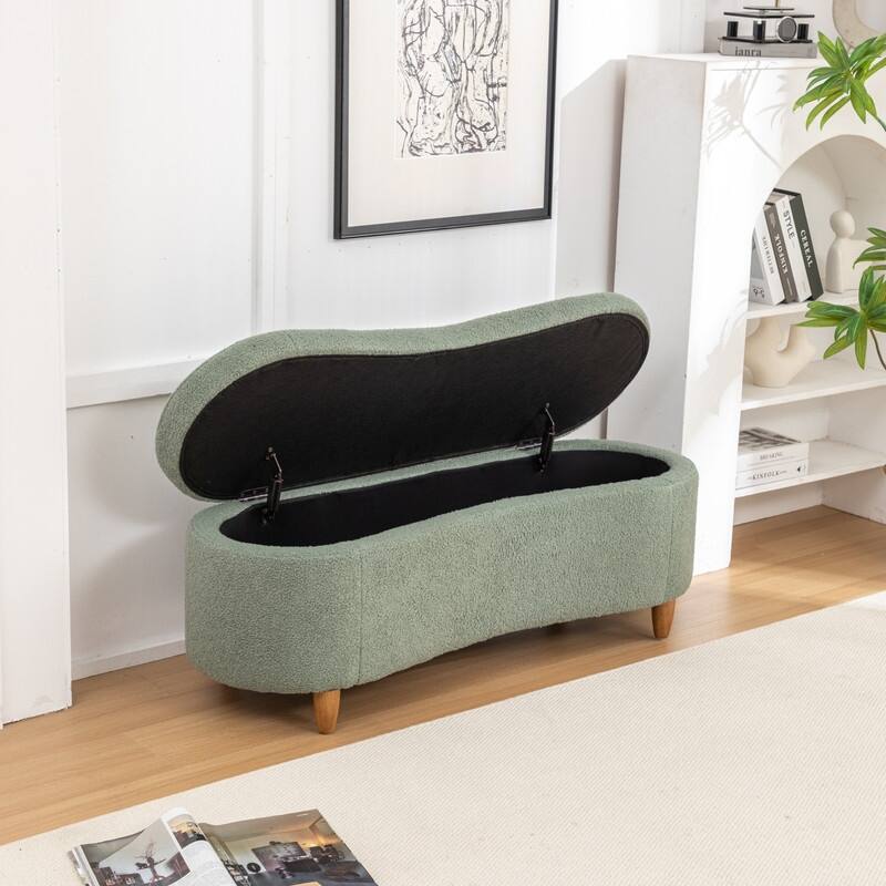 Modern Glam Teddy Fabric Upholstered Storage Ottoman Bench