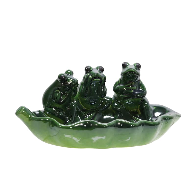 Sagebrook Home 12" Ceramic Frog Themed Bird Feeder Contemporary Green Trio of Frogs - 12" x 7" x 5"