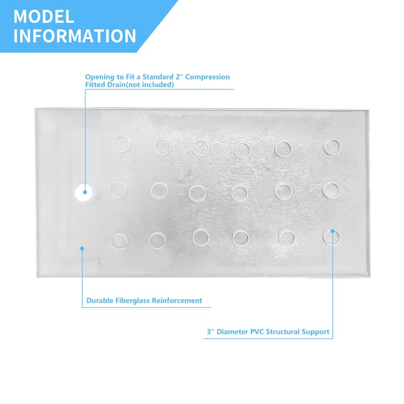 i-Homare 36" X 60" Rectangular Shower Base with Side Trench Drain and 3 Aluminium Flanges,Including Drain Cover