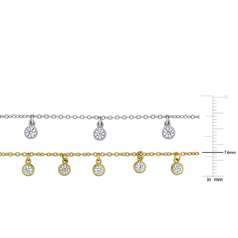 Miadora 1.3ct TGW Created White Sapphire Station Necklace Set Two-Tone Sterling Silver