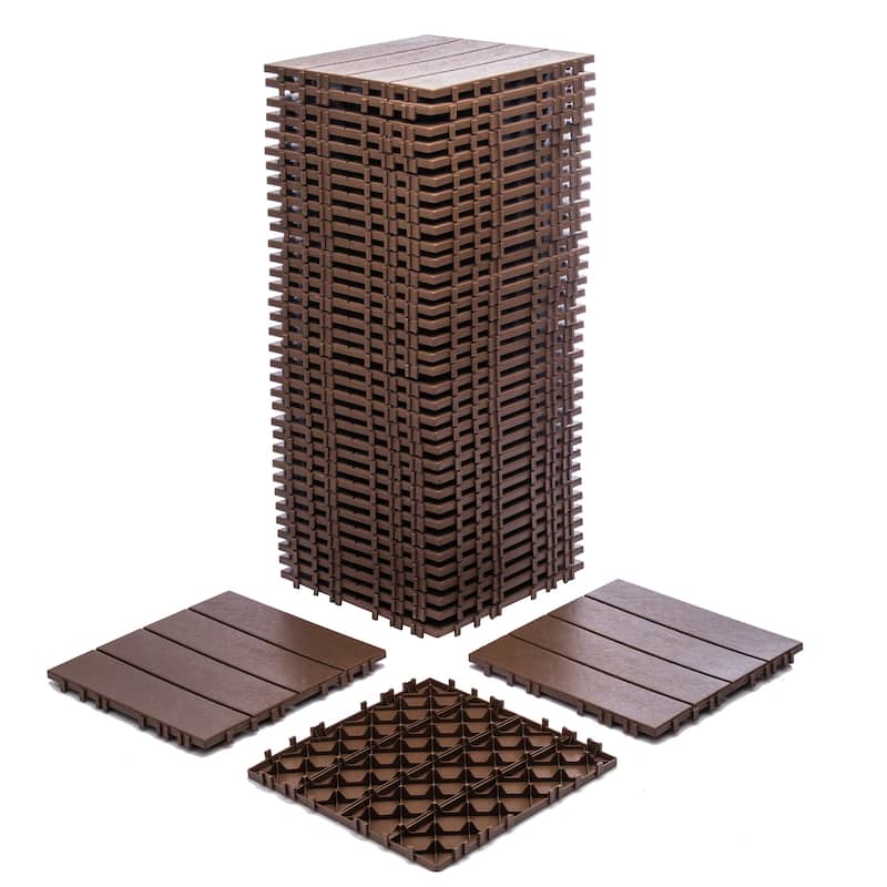 76-Pack 11.42"x11.42"Interlocking Deck Tiles -68.80 Sq.Ft 3D Wood Grain Plastic Flooring,Waterproof & Moisture-Proof Tiles