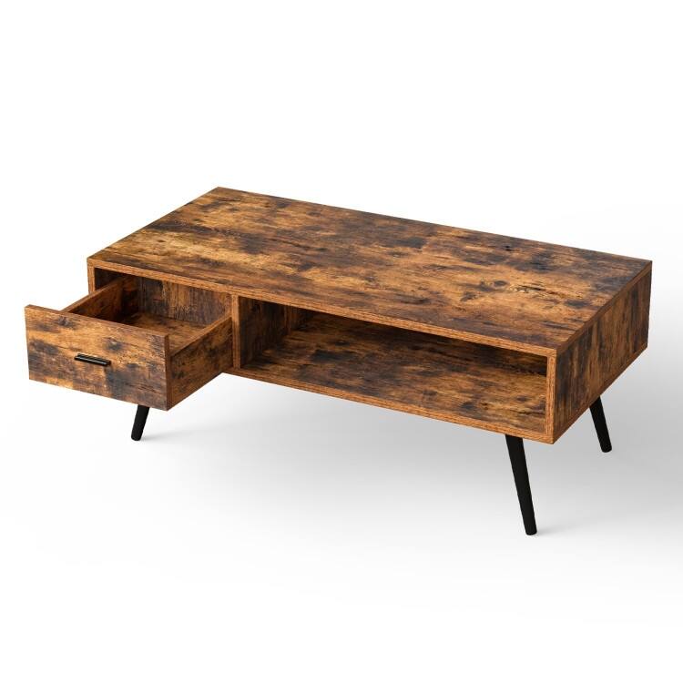 Mid-Century Coffee Table with Drawer and Open Shelf for Storage - 43" x 21.5" x 17.5"