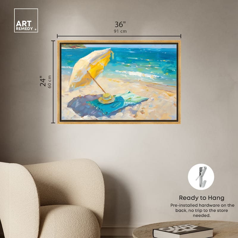 Art Remedy Morning Beach View Framed Colorful Coastal 1 Piece Canvas Wall Art