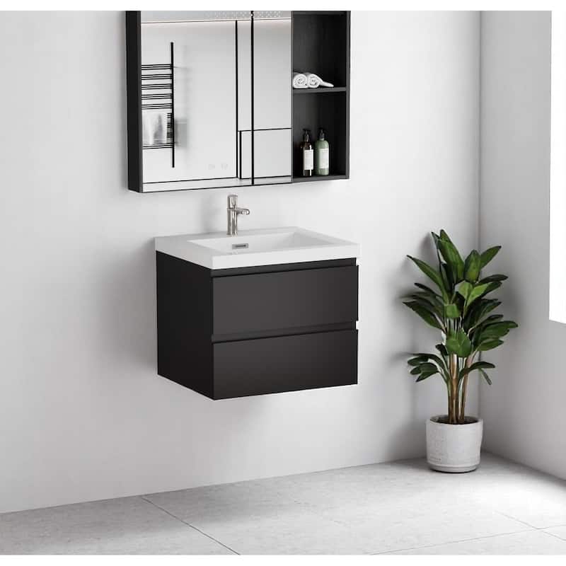 30" Floating Bathroom Vanity with Sink, Modern Wall-Mounted Cabinet, Resin Countertop, Soft Close Drawers