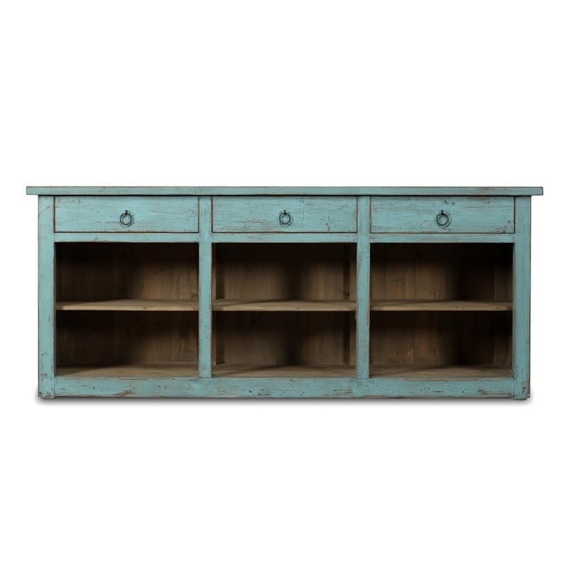 Approx. 91 Inches Wide Counter Table with Three Drawers Distressed Blue