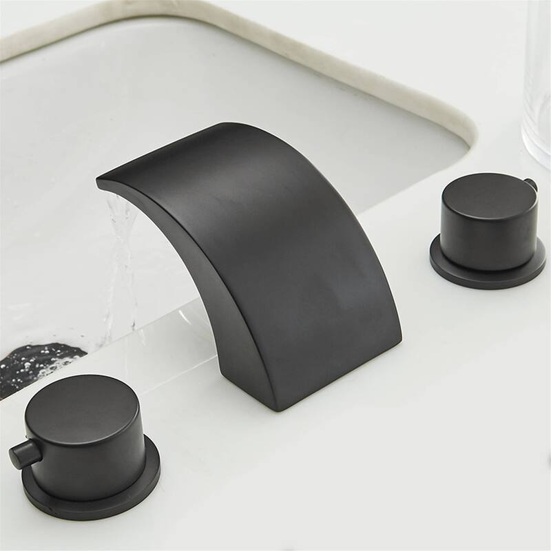 LED Widespread Bathroom Faucet With Drain Assembly 3 Holes Waterfall Bathroom Sink Faucets WIth Light 2 Handle Basin Vanity Tap