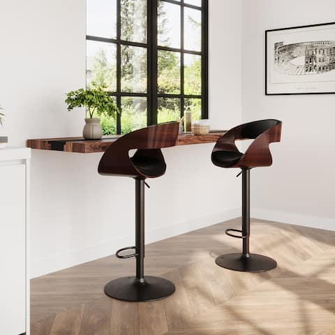 WYNDENHALL Monaghan Contemporary Bentwood Adjustable Bar Stool in Black Faux Leather