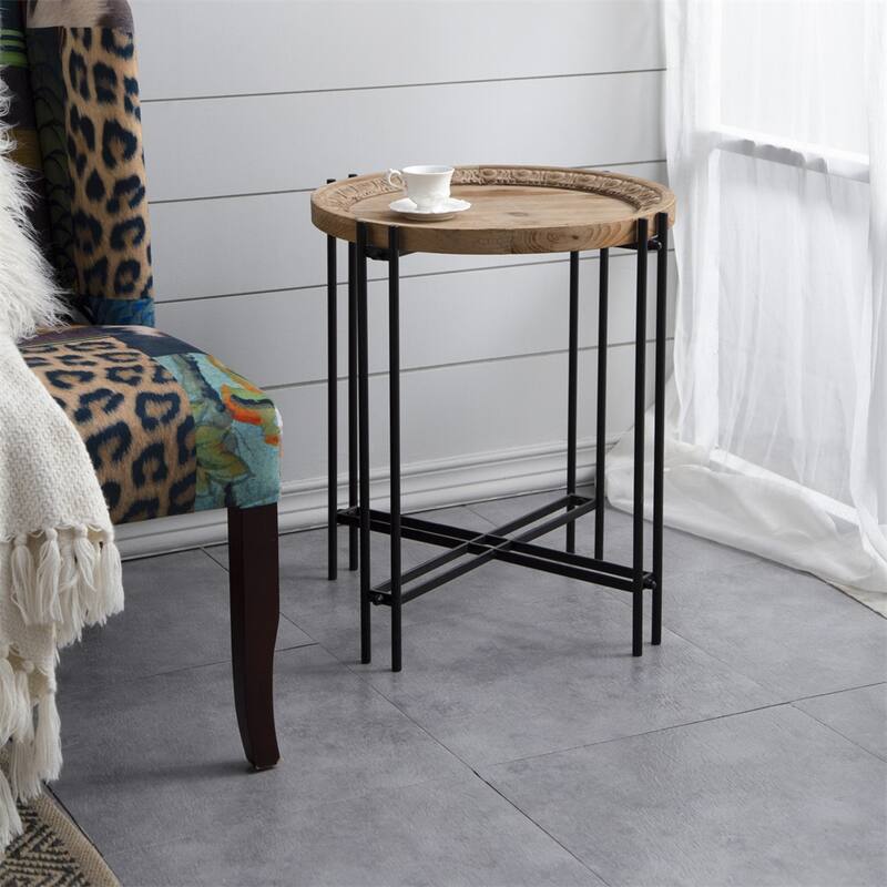 Round Side Table with Wood Top, End Table for Living Room Bedroom