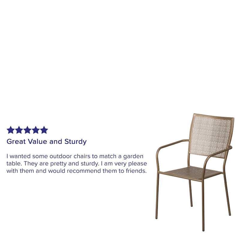 Indoor-Outdoor Steel Patio Arm Chair with Square Back