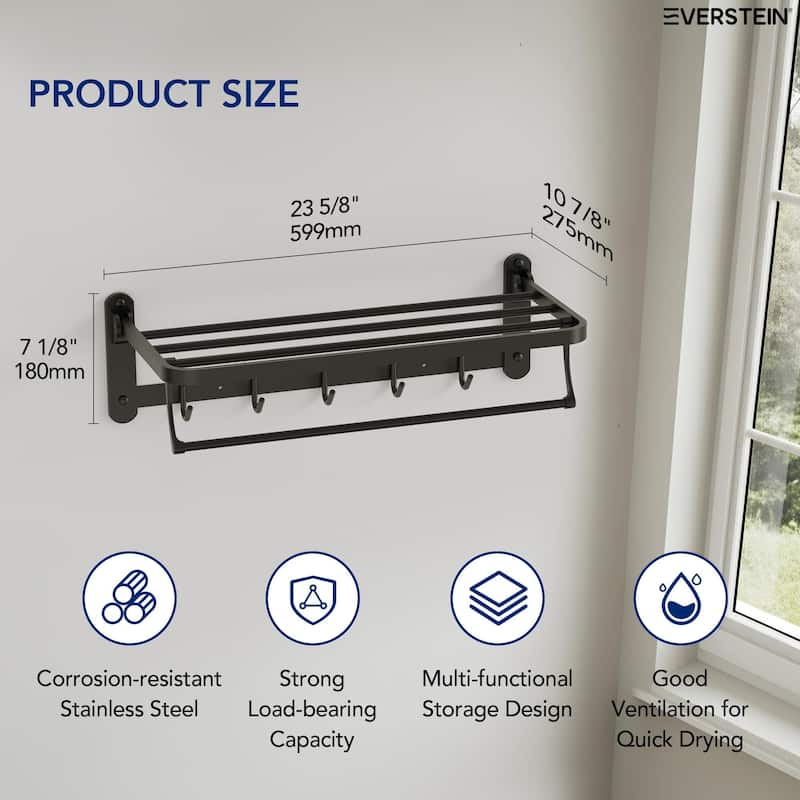 2-Tier Stainless Steel Bath Towel Rack with 5 Hooks