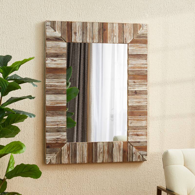 Glitzhome 40"× 30" Farmhouse Rectangle Wooden Frame Wall Mirror Bathroom-vanity Drawing Room Decor - 29.9" X 39.7"