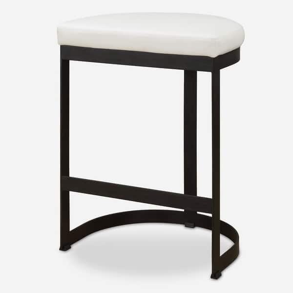 slide 2 of 5, Uttermost 23803 Ivanna 18" Wide Metal Framed Faux Leather Accent Stool White