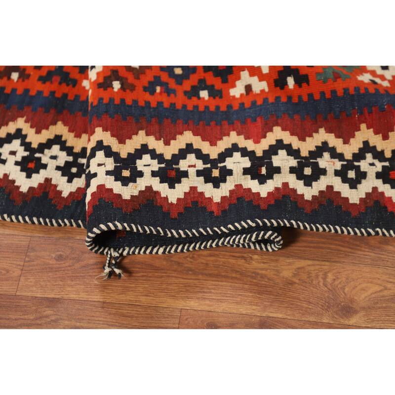 Red Kilim Qashqai Persian Vintage Area Rug Flatweave Wool Carpet - 5'0"x 7'6"