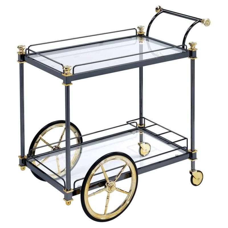 Serving Cart with 5mm Clear Tempered and Wine Bottle Rack for Kitchen, Party, Dining Room