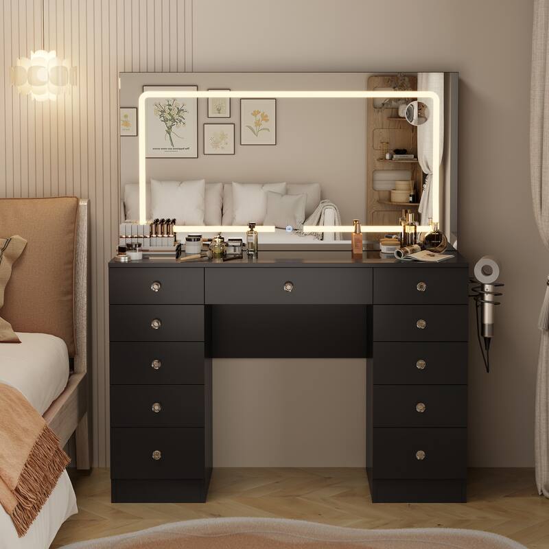 Makeup Desk with Large Mirror & 11-drawer
