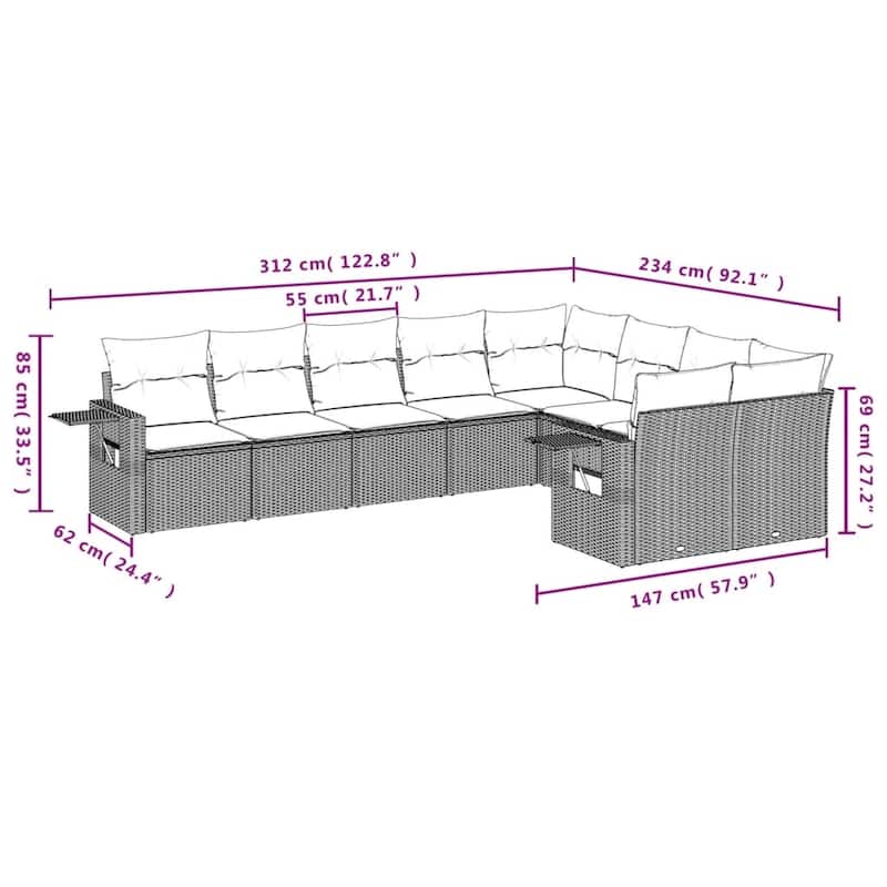 vidaXL 9 Piece Patio Sofa Set with Cushions Black Poly Rattan