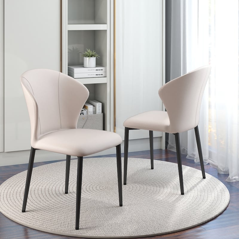 Set of 2 Modern PU Leather Upholstered Dining Chairs Kitchen Chairs with Solid Wood Legs- 20.08"W - White