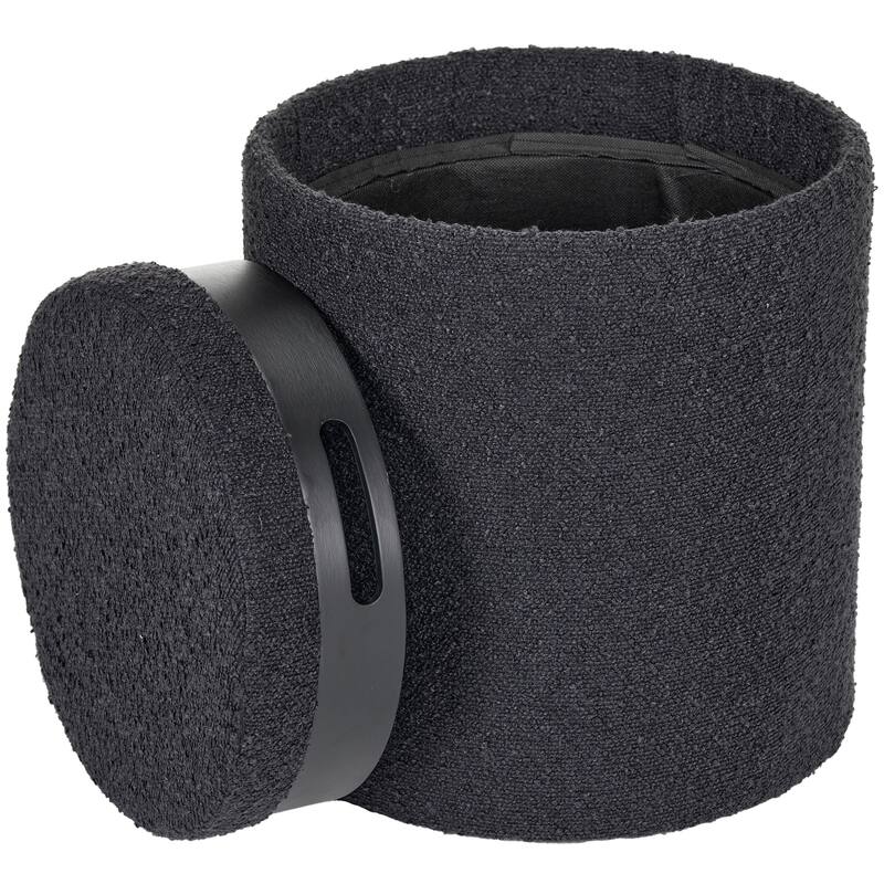 Black Boucle Tufted Storage Ottoman Foot Stool with Removable Tray