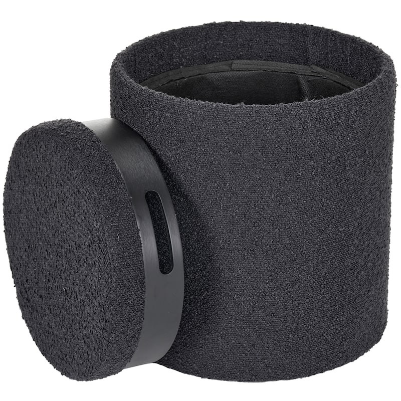 Boucle Tufted Round Storage Ottoman with Removable Tray Foot Stool