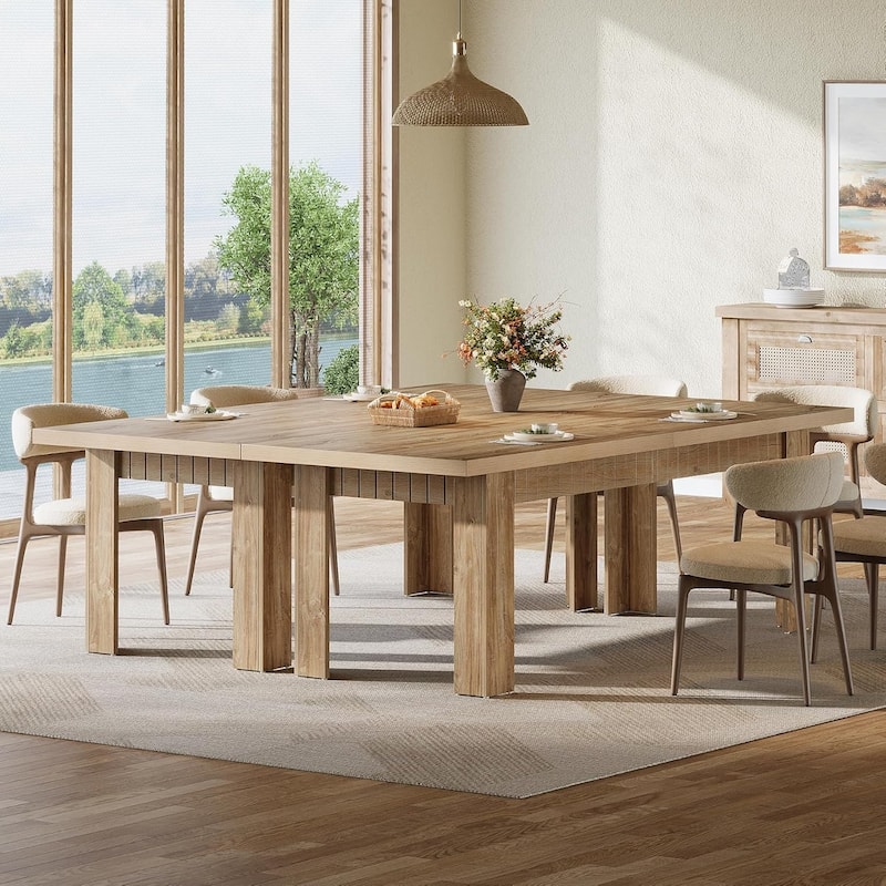 79" Rectangular Kitchen Dining Table for 6-8 People, Wooden Farmhouse Extra Long Dinner Table