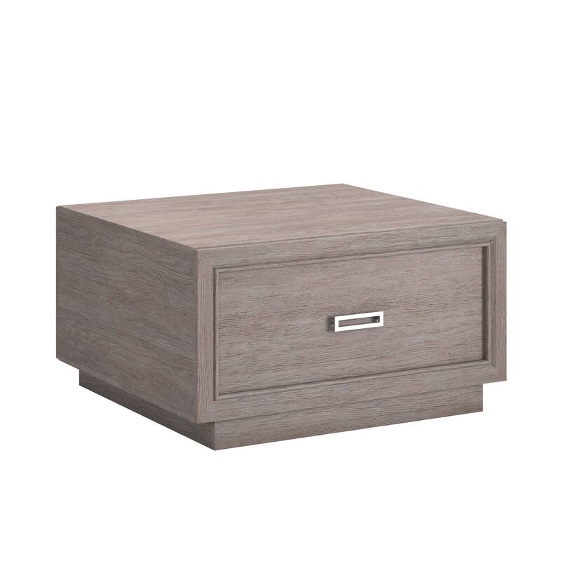 Gray Minimalist Side Table with Drawer and Open Shelf for Living Room Family Room