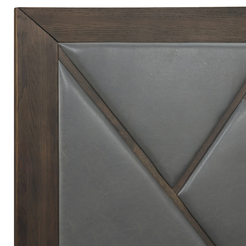 Marquis Platform Bed Frame in Oak Wood with Faux Leather Headboard and Black Metal Legs
