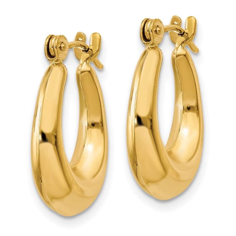 Curata 14k Yellow Gold Hinged Post Polished Oval Hollow Hoop Earrings - 9x5mm