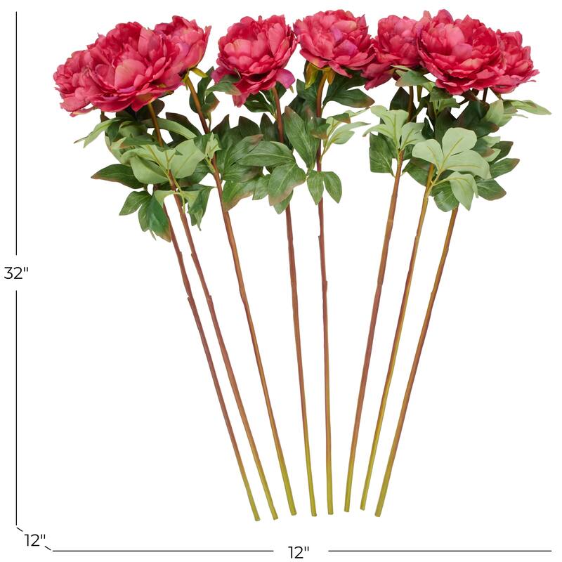 Pink Faux Foliage Tall Peony Artificial Flower Stem (Set of 8)