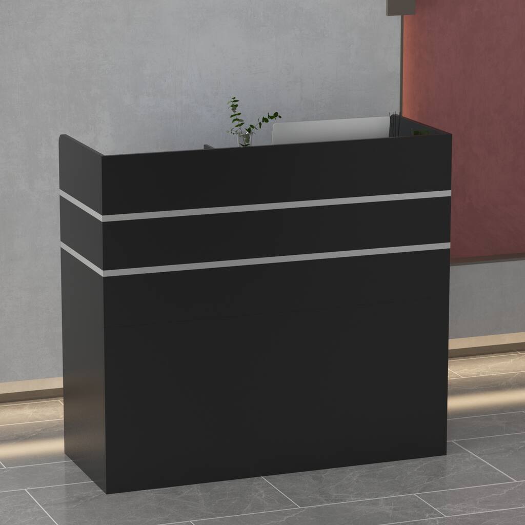 Timechee Reception Desk Counter with Lockable Drawers, Black
