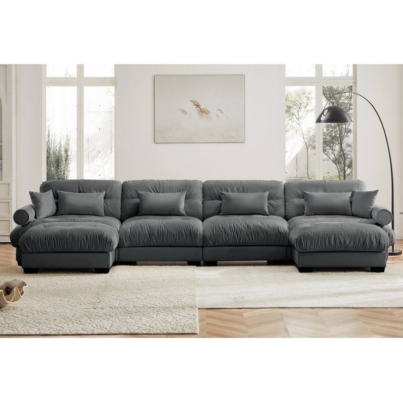 166" Modular U-shaped Sectional Sofa Cloud Couch with Movable Ottomans - Grey