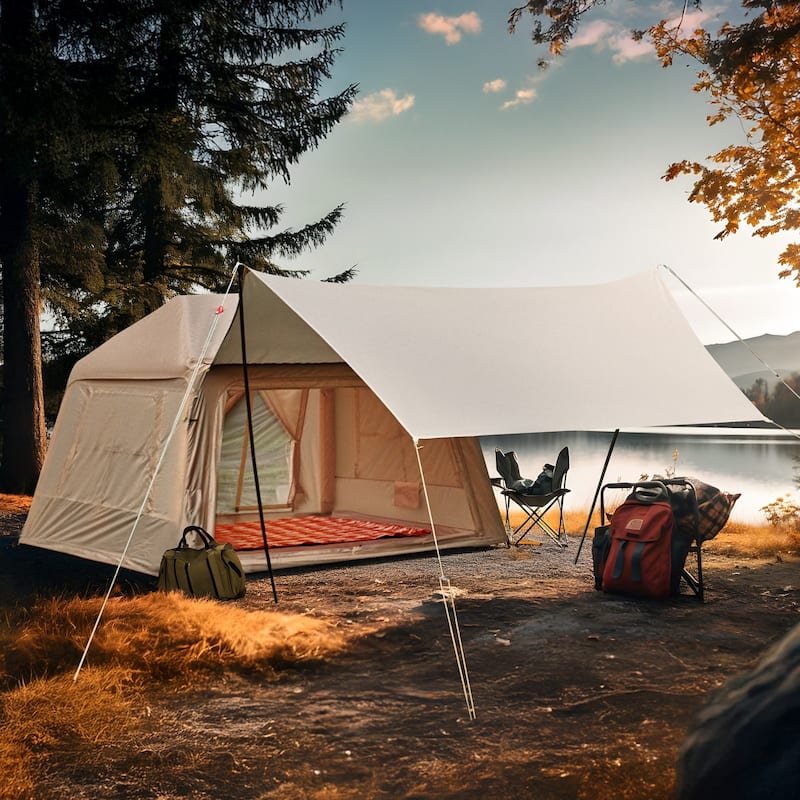 Erommy Inflatable Camping Tent, Glamping Tents 4 Season Waterproof Windproof Cotton Tent with Stove Jack & Mesh Windows & Pump