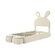 preview thumbnail 8 of 23, Twin Size Velvet Upholstered Platform Bed w/ Cartoon Ears Shaped Headboard & Light, Kids Cute Bed Frame w/2 Small Storage Stools