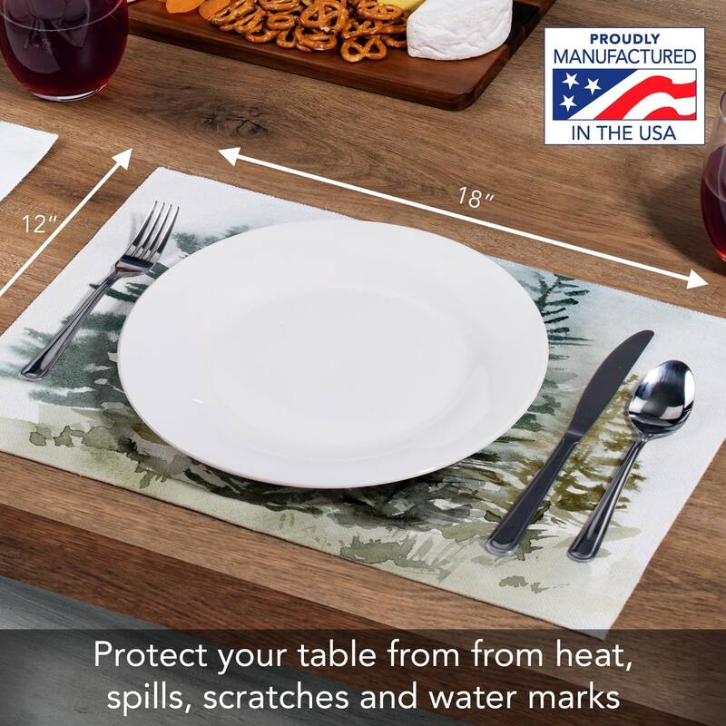 Tree Line Fog 4-Pack Poly-Cotton Blend Placemats Manufactured in The USA Machine Washable Dryer Safe