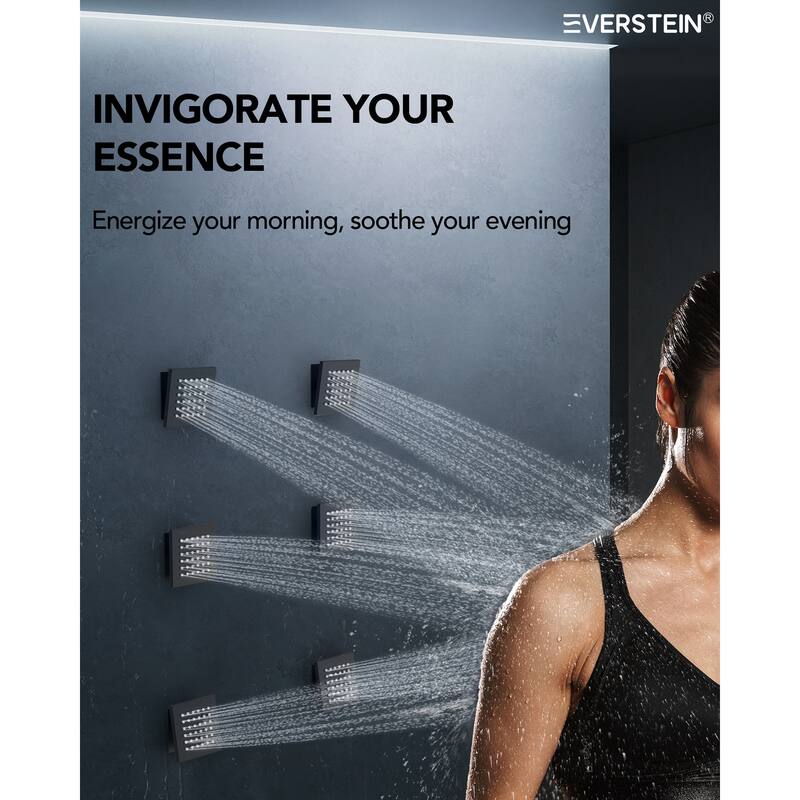 Thermostatic Shower System, 64-Color LED Mood Lighting 3-Functions Shower Head with Bluetooth Music & 6 Body Jets