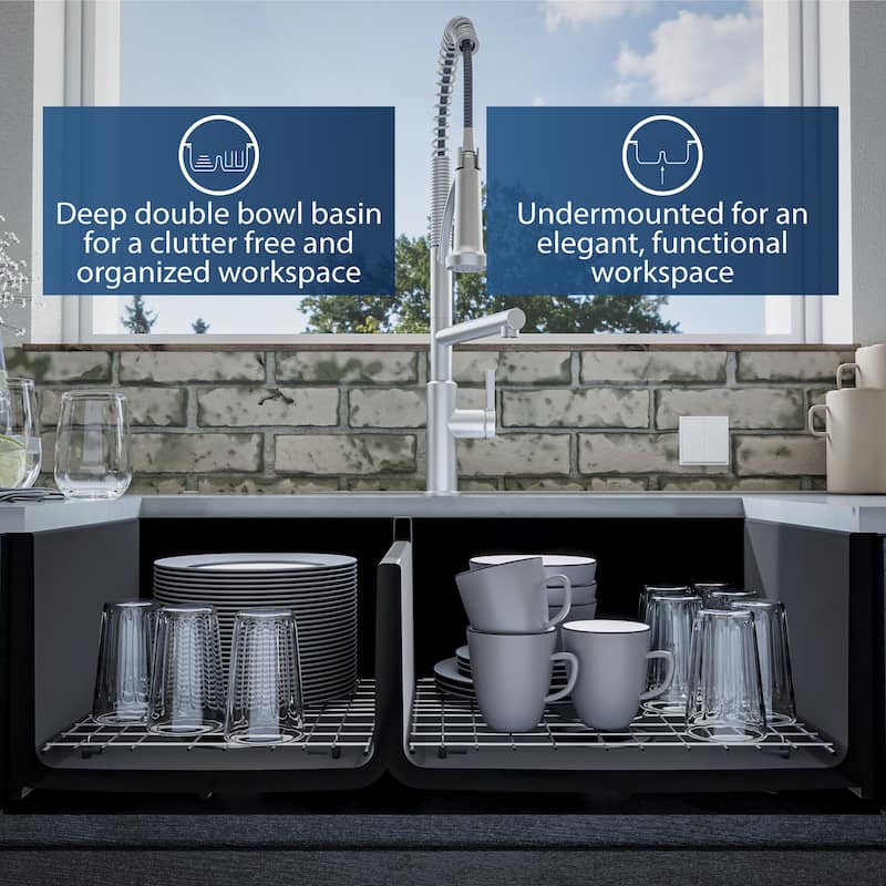 Karran USA FCP33DB Karran FCP33DBWH 33" Double Bowl Panel Front