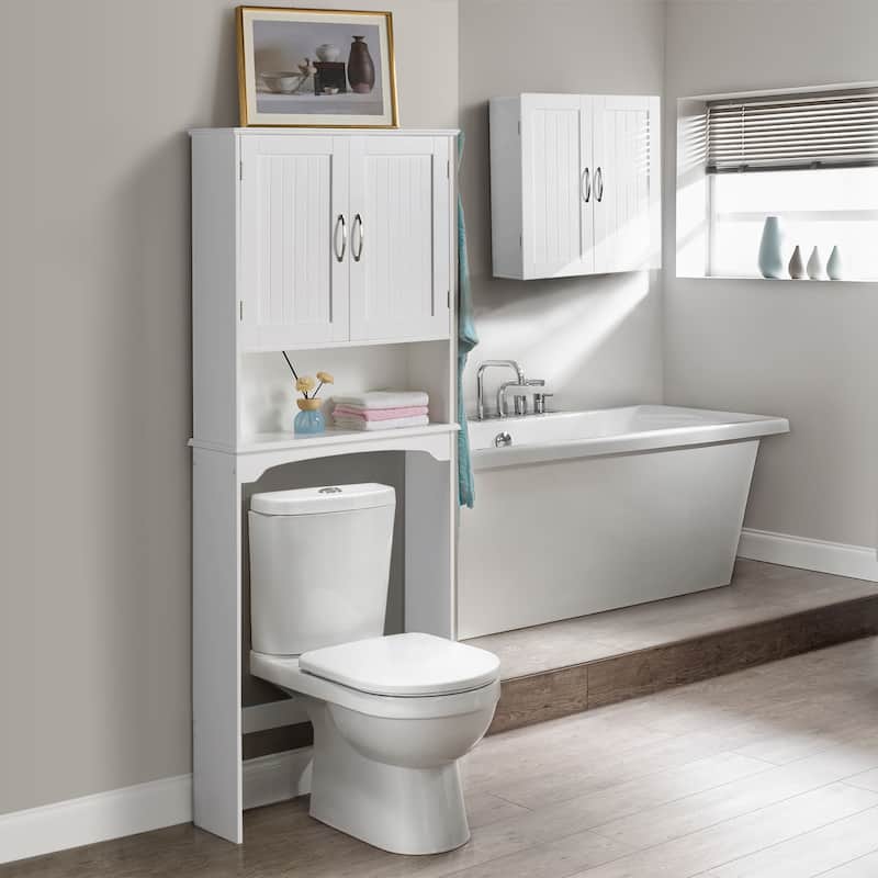 Yaheetech Bathroom Space Saving Organizer Over-the -Toilet with Adjustable Shelf for Bathroom - White